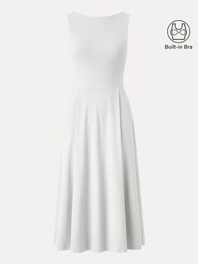 NWT OGL BOATNECK BAMBOO PONTE BRA MIDI DRESS WITH POCKETS IN WHITE